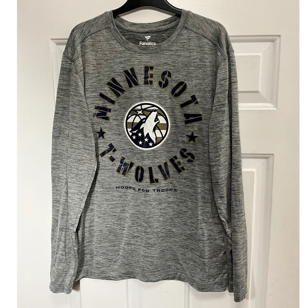Fanatics Minnesota Timberwolves Mens Gray Long Sleeve NBA Hoops For Troops Shirt